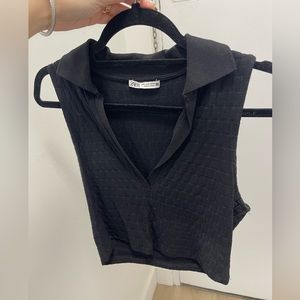 Black Zara cropped collared top